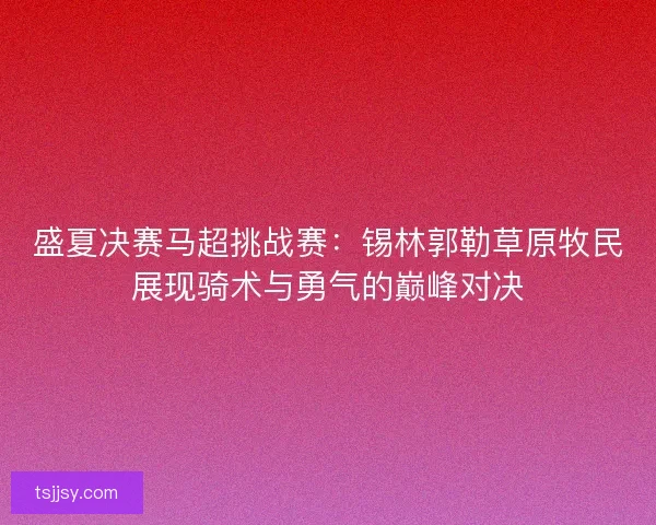 盛夏决赛马超挑战赛：锡林郭勒草原牧民展现骑术与勇气的巅峰对决